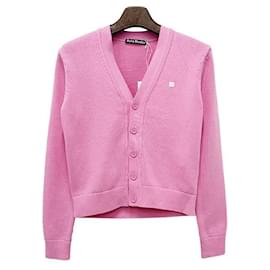 V-Ausschnitt Cardigan aus Bio-Baumwolle mit Acne-Logo - Cameo Pink