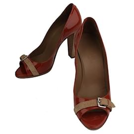 Rote braune Lack-Pumps mit offener Zehe - Hermès