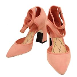 Sandali con cinturino alla caviglia in suede rosa e logo LV in argento - Louis Vuitton