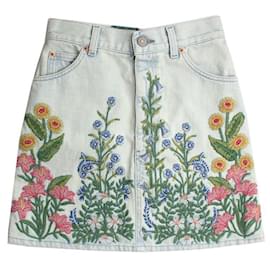 Gucci Falda mini de mezclilla bordada con flores