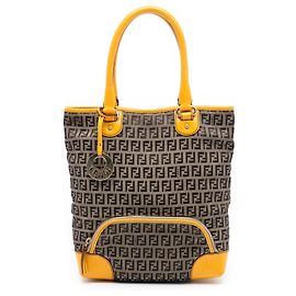 Fendi Braune Zucchino Canvas Einkaufstasche mit Fronttasche für Köche