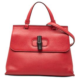 Gucci Rote kleine Ledertasche mit Bambus für den Alltag