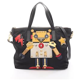 Borsa tote in nylon e pelle Saffiano Prada