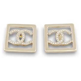 NUOVE ORECCHINI CHANEL LOGO CC QUADRATO STRASS ORO - Chanel