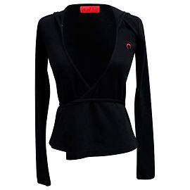 Felpa con cappuccio in cotone biologico nero con logo ricamato Cache Coeur di Marine Serre
