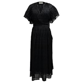 Vestido Midi Plisado de Encaje Charlene de Sandro en Poliéster Negro