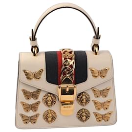 Borsa Gucci Sylvie in pelle bianca con striscia Web