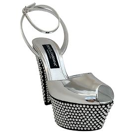 Sandali con piattaforma in pelle specchiata decorati con cristalli Dolce & Gabbana
