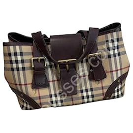 Piccola borsa Burberry con motivo a quadri beige e marrone in pelle – formato pratico 31x19x15