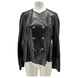 Apostrophe Schwarze Lederjacke mit silbernen Knöpfen