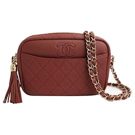 Borsa a tracolla per fotocamera in caviar morbido rosa marrone con hardware dorato - Serie - Chanel