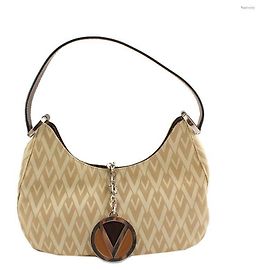 Valentino Mini borsa a spalla in tessuto logo beige dorato