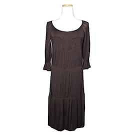 Saint Laurent Vestido plisado marrón profundo Ribgoshu