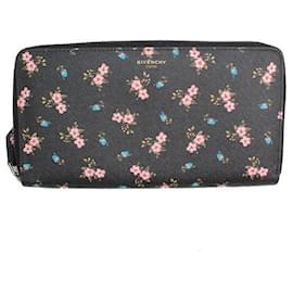 Cartera larga con cremallera floral en Saffiano negro - Givenchy