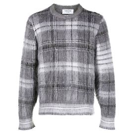 Thom Browne Suéter de cuello redondo de mohair a cuadros tartán