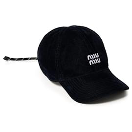 Boné de beisebol de veludo Miu Miu Azul Preto