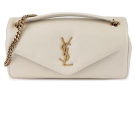 Saint Laurent Borsa a spalla piccola crema con logo monogramma Puffer