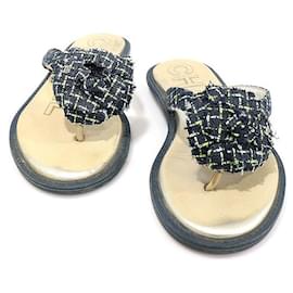 Sandali Flip Flop Camelia CC in Tweed Blu Navy - Chanel