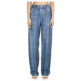 Bottega Veneta Pantalones de seda con estampado de denim