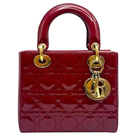 Borsa tote piccola in vernice Cannage rosso ciliegia - Dior