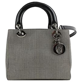 Dior Kleine Tote- und Schultertasche aus Glencheck-Stoff in Silber für Damen