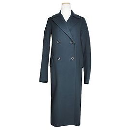 Cappotto lungo in lana blu polveroso doppiopetto Jil Sander