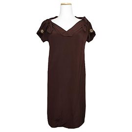 Gucci Abito in seta marrone scuro con scollatura a V