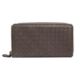 Bottega Veneta khaki grauer gewebter langer Geldbeutel