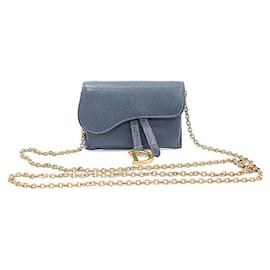 Borsa a tracolla nano in pelle di capra denim scuro con catena - Dior