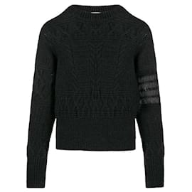 Suéter de lana de punto trenzado gris oscuro - Thom Browne