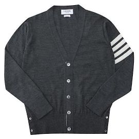 Thom Browne Cardigan aus Merinowolle mit dunklen grauen Streifen