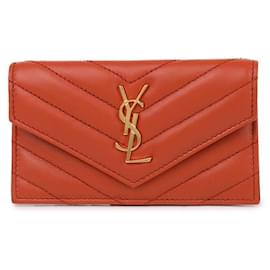 Saint Laurent Estuche para tarjetas de piel de cordero con solapa