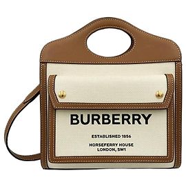 Burberry Bolso mini tote de lona y cuero marrón bicolor