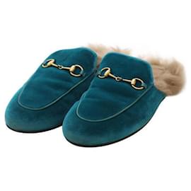 Mocassino in pelliccia Princetown Turchese - Gucci