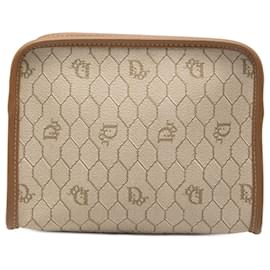 Pochette in tela rivestita con motivo a nido d'ape marrone Dior