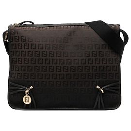 Fendi Marrone Zucchino Canvas F Charm Crossbody