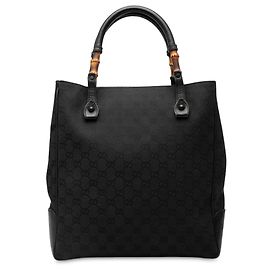 Borsa Tote in Canvas GG Nera Gucci con Manici in Bambù