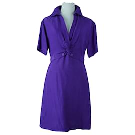 Vestido de lino morado con escote en V SANDRO