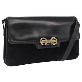 Sac à épaule GUCCI en daim noir et or Auth ep12880