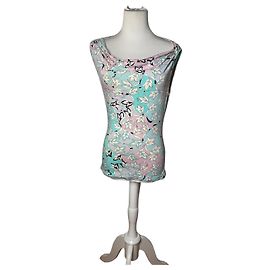 Top astratto vintage Emilio Pucci blu bianco viola