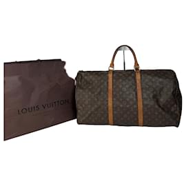 Vintage Louis Vuitton Monogram 60keepball Leder-Duffelbag braun