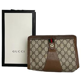 Clutch in pelle Gucci Ophidia vintage grigio marrone