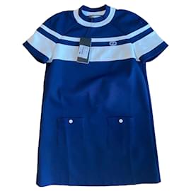 gucci blue and white striped dress Gucci Kids Embroidered Striped Dress | Blue