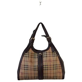 Borsa a Spalla Kensington in PVC e Pelle Haymarket Marrone/Beige di Burberry