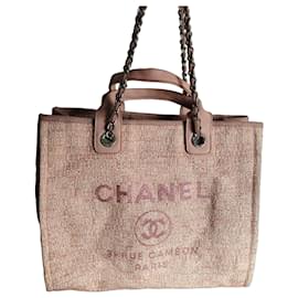 Chanel Deauville Tote Bag Pink and White Tweed