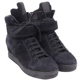 Sneakers alte con zeppa Prada Sport in suede nero