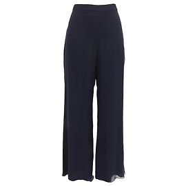 Hochtaillierte, weit geschnittene Hose von Oscar De La Renta aus marineblauer Seide