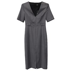 Hugo Boss Vestido midi de lana gris Boss Danorla con rayas y escote en V