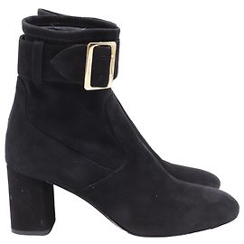 Stivaletti Britannia con fibbia Burberry in suede nero