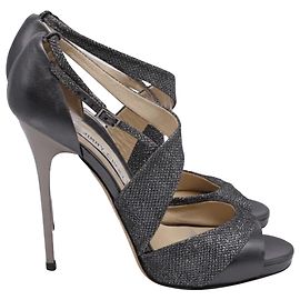 Sandali con tacco glitterati Jimmy Choo Tyne in pelle grigia